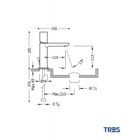 MEDIDAS MONOMANDO LAVABO MAX-TRES TRES GRIFERIA CON DESAGÜE AUTOMATICO